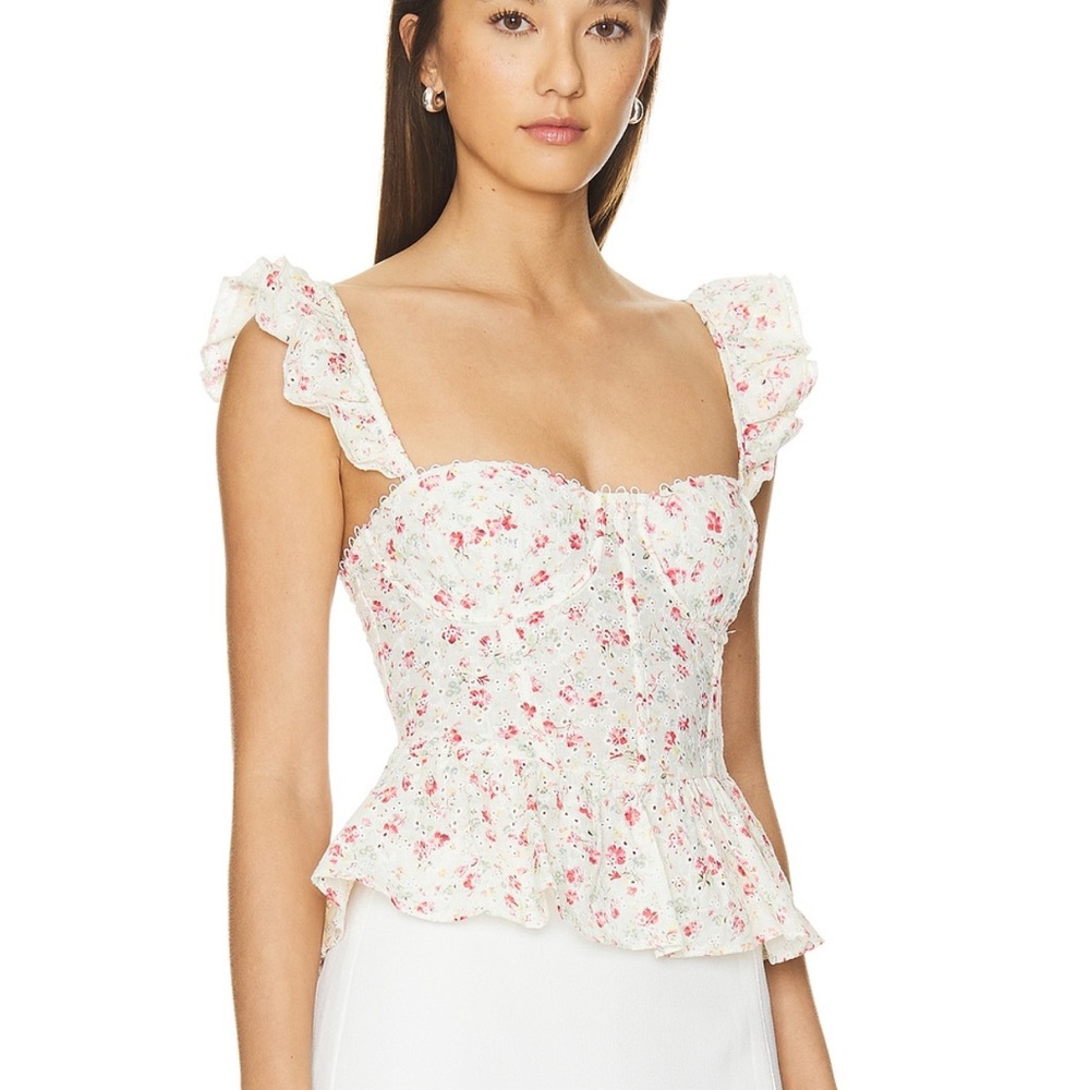Astr Floral Lace Tank Top - Pink and White